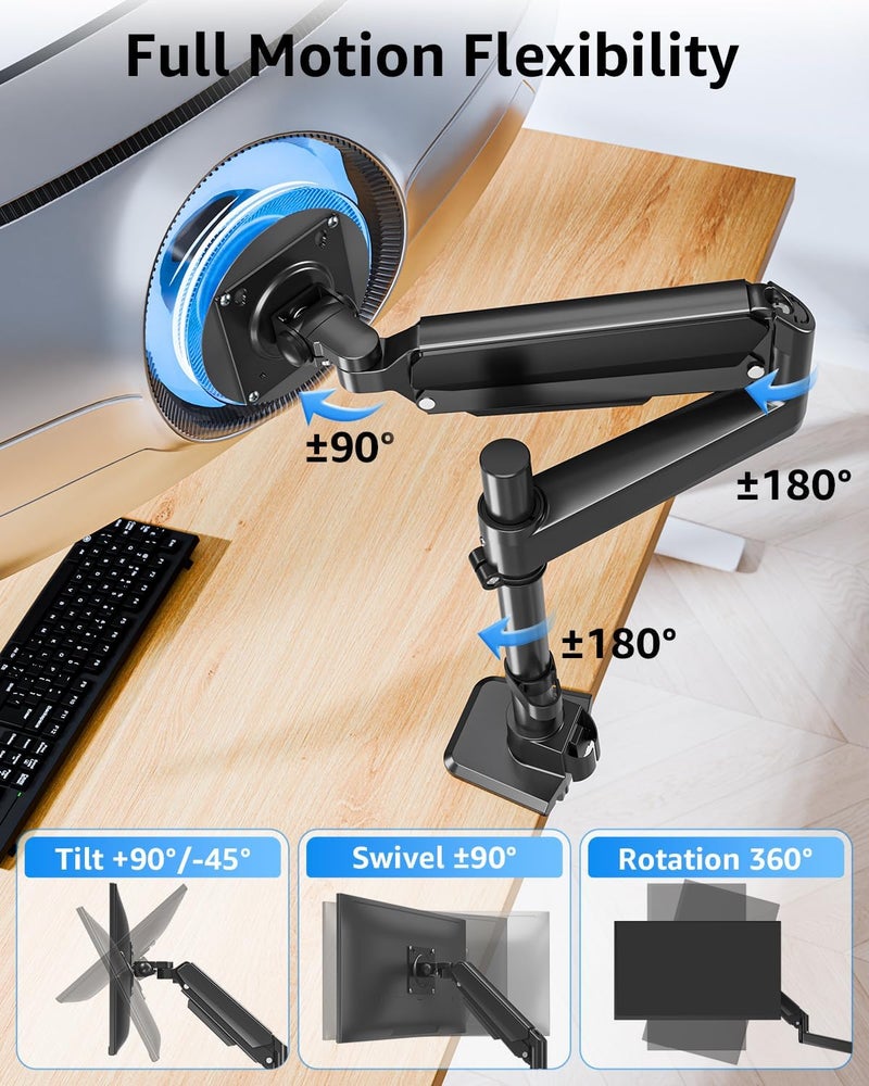 MOUNTUP Heavy Duty Monitor Arm Fits 49 45 42 40 39 34 32 Inch Screens, Ultrawide Monitor Arm Holds 4.4-44 lbs, Monitors Stand for Samsung Odyssey G9 and More, Height Adjustable Mount, VESA Mount - Image 4